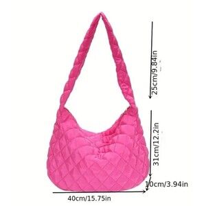 Rose Pink Quilted Puffer Crossbody Tote Bag Lightweight Everyday Purse